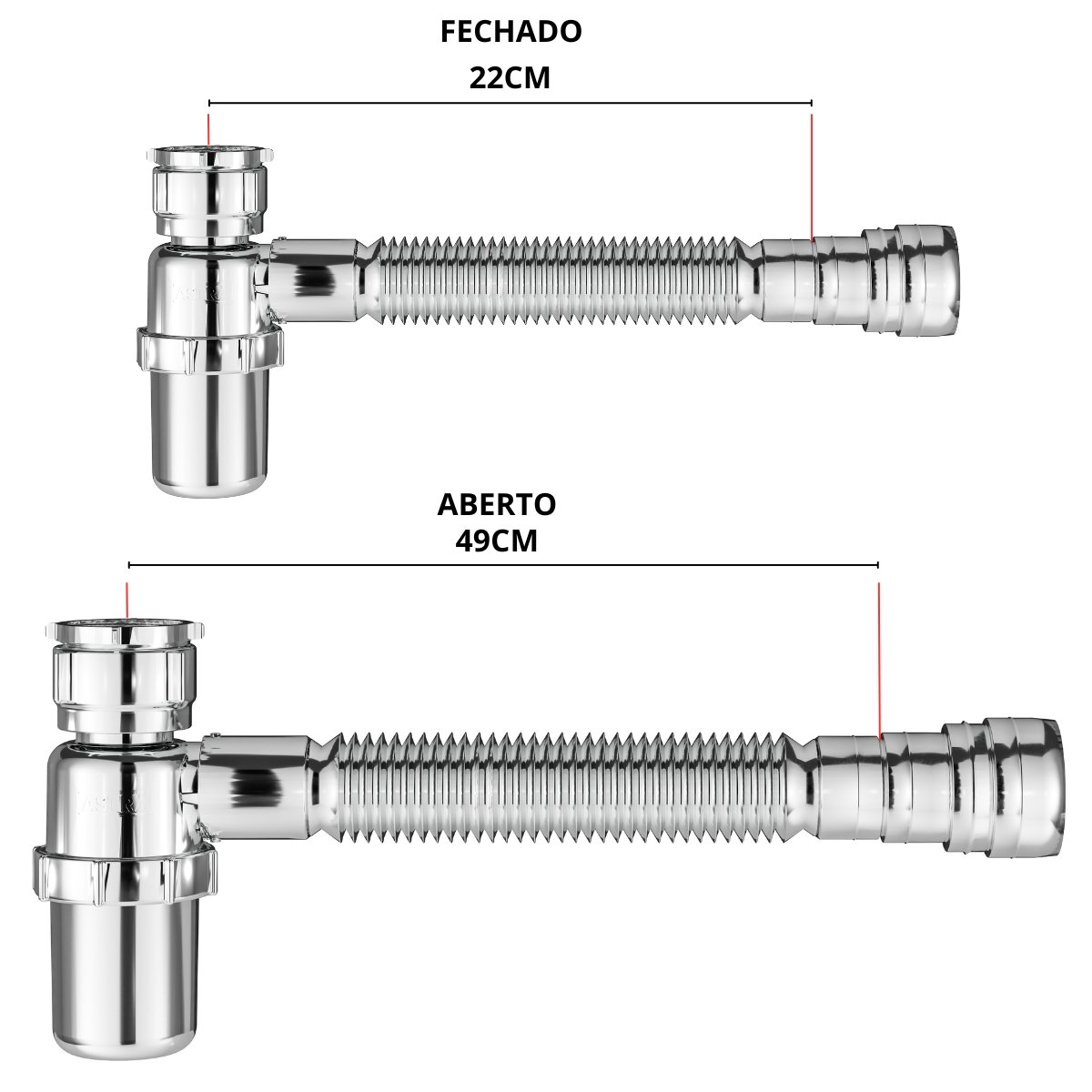 Sifão Sanfonado com Copo 49cm Cromado | Astra | Kit C/ 2 Un - 2