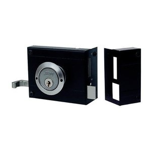 Fechadura de Sobrepor Stam para Portão 701/100 Preto Fosco com Espelho Inox