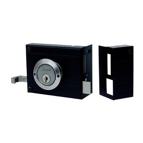 Fechadura de Sobrepor Stam para Portão 701/100 Preto Fosco com Espelho Inox