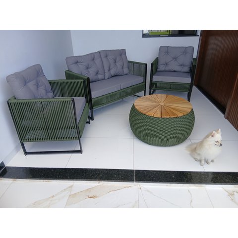 Conjunto Área Externa Jardim Varanda Poltronas e Sofá em Corda Nautica