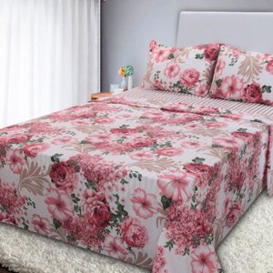 Jogo de Cama Lençol 4 Peças Casal com Elástico Estampado 138x188x30cm Bf Colchões