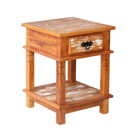 Mesa Cabeceira 40 cm 1 Gaveta Madeira de Demolição Pátina