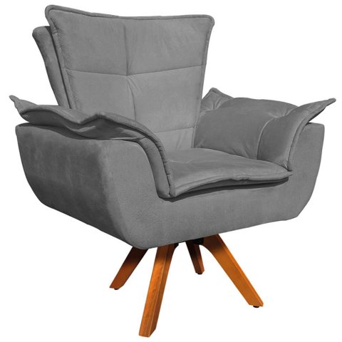 Poltrona Decorativa Base Giratória em Madeira Charger Suede Grafite - Gran Belo