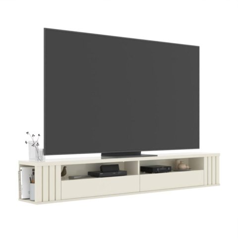 Rack Ripado Suspenso Luxo para TV até 75 Polegadas com Nichos e Portas 180 cm