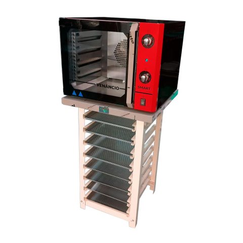 Forno Turbo Convec. Preto e Vermelho FCSB4E 220V + Bancada MES-004 + 8 Assadeiras - Venâncio