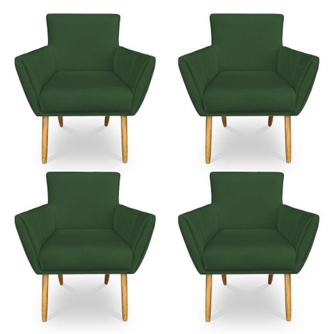 Kit 4 Poltronas Decorativa Leticia Suede Verde Pés Palito Castanho - Pallazio