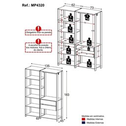 Guarda-Roupas Closet Modulado 135cm 2 Peças com 2 Gavetas e Cabideiro Multimóveis MP4320  - 3