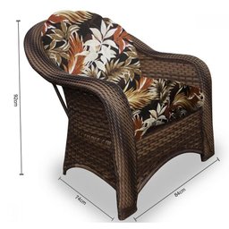 Conjunto de Poltronas Fibra Sintética Janaína - 2 Poltronas + 1 Mesa Centro - Tecido Revieira Marrom - 2