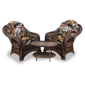 Conjunto de Poltronas Fibra Sintética Janaína - 2 Poltronas + 1 Mesa Centro - Tecido Revieira Marrom
