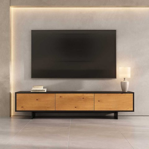 Rack para Sala TV 75 Minimalista 184 cm Madeira Freijó Preto Arto Idimex