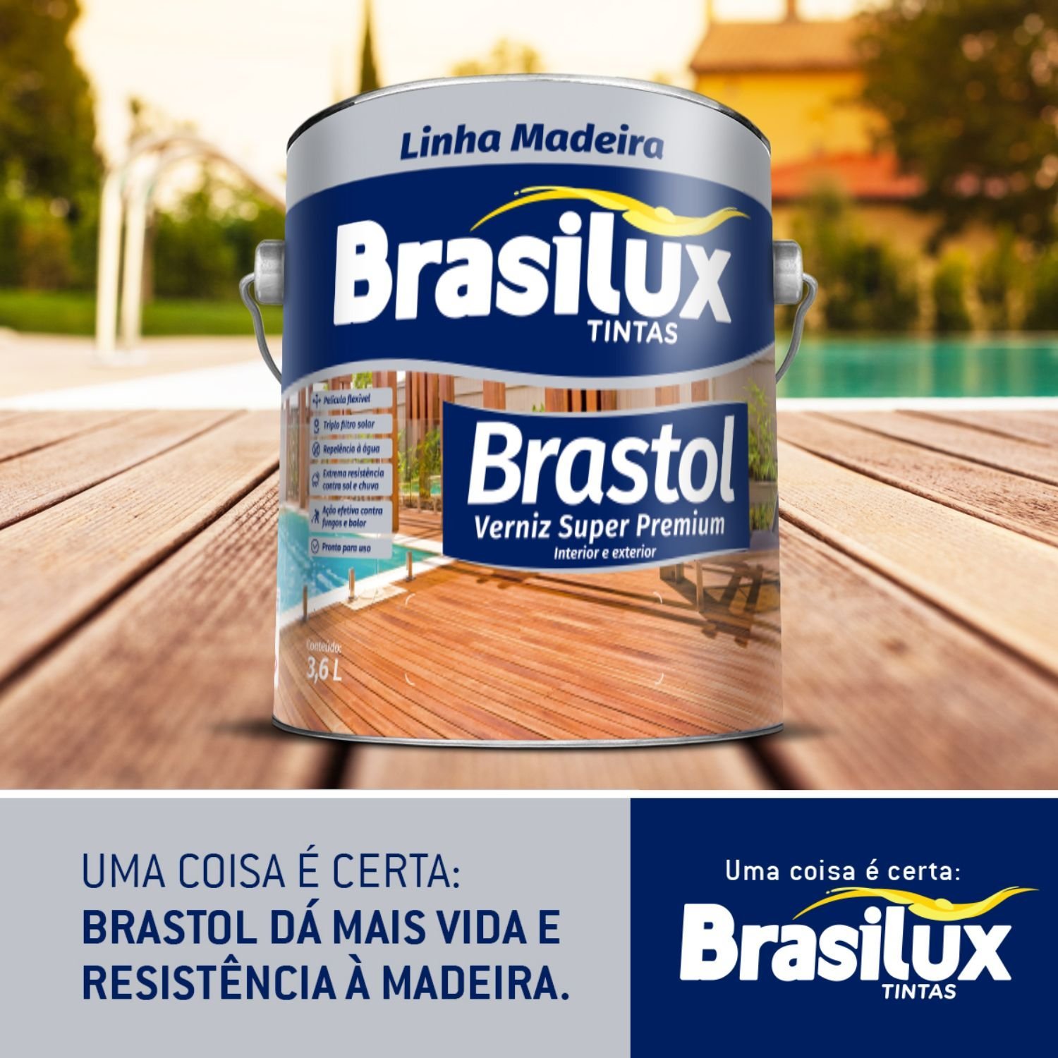 BRASILUX VERNIZ PREMIUM SEMI BRILHO - BRASTOL DECK NATURAL 3,6 LITROS CORAL VERNIZ PREMIUM DECKS, MÓ - 2