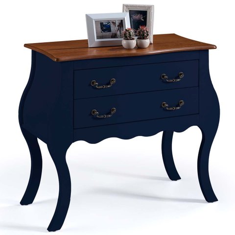 Cômoda Bombê Linz 2 Gavetas 81 X 89 X 40 Cm (a X L X P) - Cor Azul Petróleo/imbuia Glazer