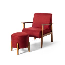 Conjunto Poltrona Estofada Júlia com Puff Redondo Berlim Dordô – Straub Web - 1