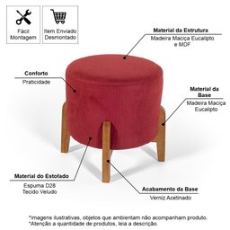 Conjunto Poltrona Estofada Júlia com Puff Redondo Berlim Dordô – Straub Web - 7