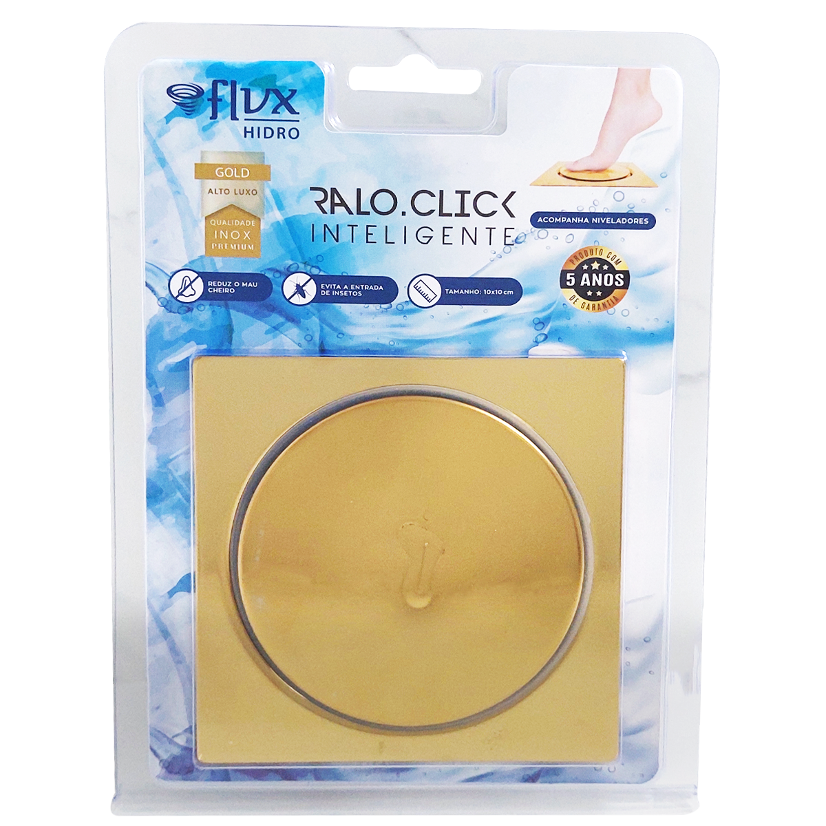 Ralo Click Quadrado 15x15cm Gold