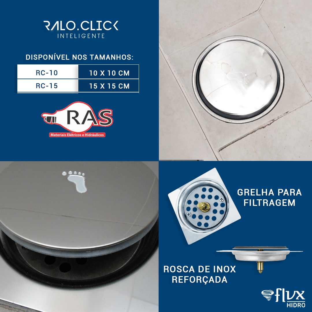 Ralo Click Quadrado 15x15cm Gold - 9