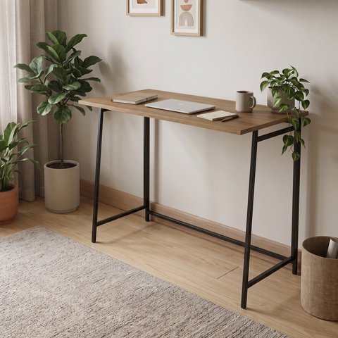 Escrivaninha Mesa Escritório Industrial Dobrável Montada 80cm Marrom/Preto