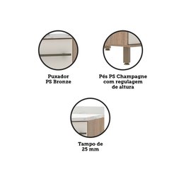 Balcão de Cozinha Diagonal com Tampo 74cm 1 Porta Dani Luciane Móveis - 3