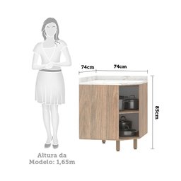 Balcão de Cozinha Diagonal com Tampo 74cm 1 Porta Dani Luciane Móveis - 2