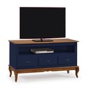 Ver imagem 1 de Rack para Sala com Pés Luis Xv 60501 Linz Móveis 3 Gavetas e Nicho - Azul Petróleo/imbuia Glazer