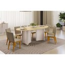 Ver imagem 1 de Conjunto: Mesa Sala Jantar Liz C/ Tampo Madeirado C/ Vidro Oval 218x108cm e 8 Cadeiras Sofia Off