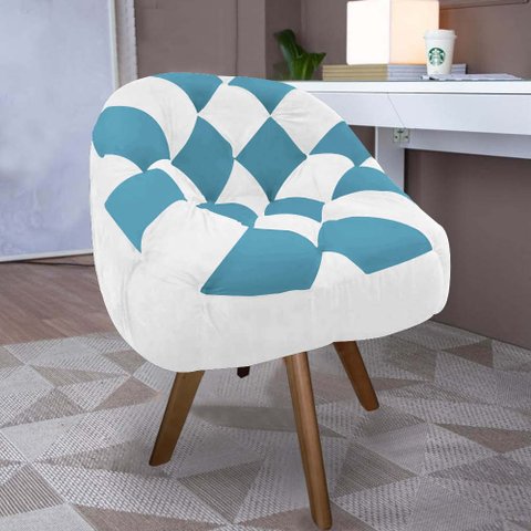 Poltrona Paloma Escritório Sala Giratória Madeira Suede Branco e Suede Azul Turquesa - Dominic Decor