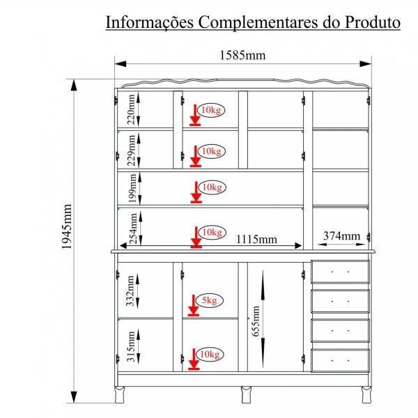 Armário de Cozinha 7 Portas 4 Gavetas Linha Clássica Móveis MPO - 3