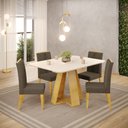 Ver imagem 1 de Conjunto de Mesa Kiara 120cm Cedro Off White e 04 Cadeiras Yasmin Cedro Linho Canela DJ Móveis
