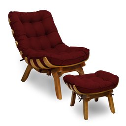 Kit Poltrona + Puff Costela Decoração Descanso Suede Bordo - 1