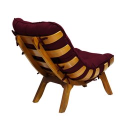 Kit Poltrona + Puff Costela Decoração Descanso Suede Bordo - 3