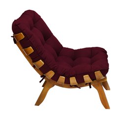 Kit Poltrona + Puff Costela Decoração Descanso Suede Bordo - 4