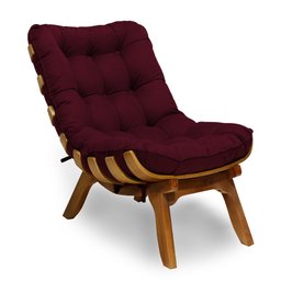 Kit Poltrona + Puff Costela Decoração Descanso Suede Bordo - 2