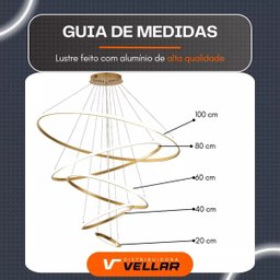 Lustre Pendente 5 Arcos de Cristal | Led 3000k | Pé Direito Alto | Iluminação Difusa - 3