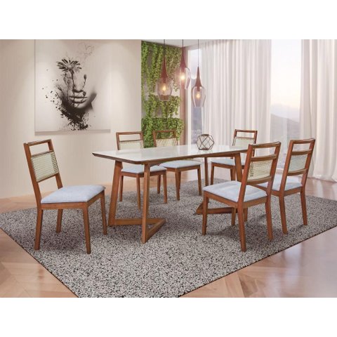 Sala de Jantar Madeira Maciça com 6 Cadeiras 2,0x1,0 Metros - Luna - Art Salas