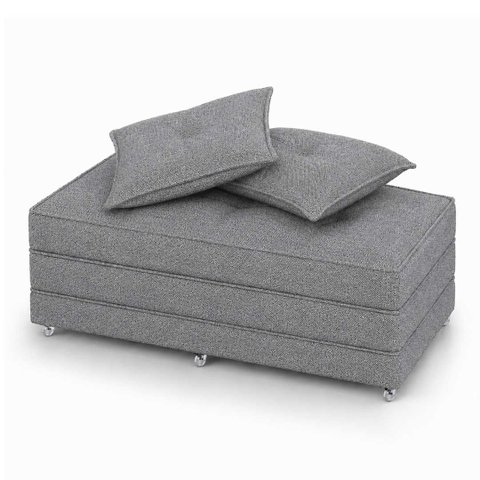 Puff Cama Dobravel Casal 130cm com Rodizios e Almofadas Cor: Linho Chumbo