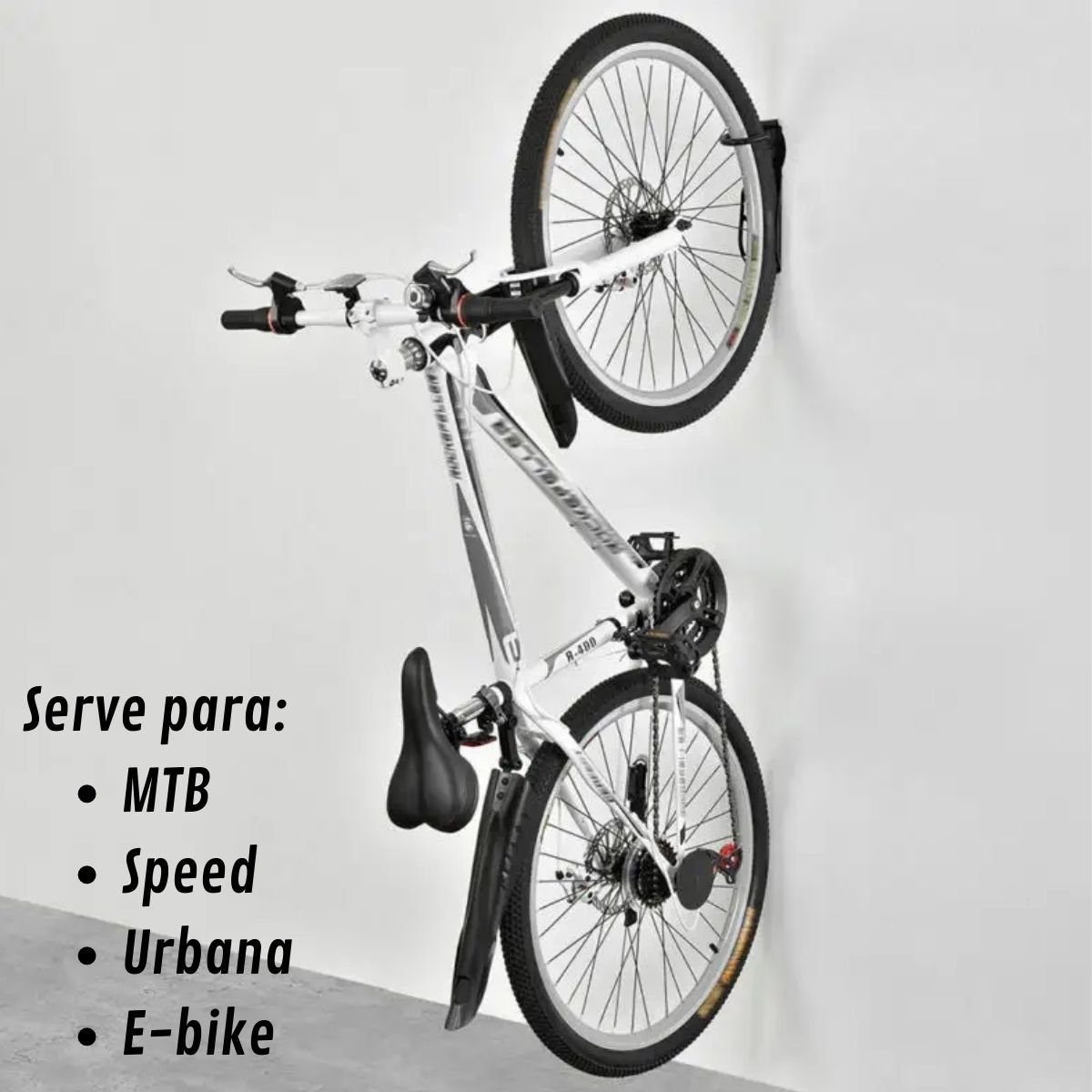 Suporte Parede Bike Gancho Vertical Reforçado Aço 4 Parafusos NETH Gancho de Bike na Parede Apartame - 2