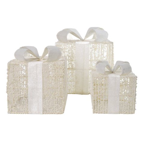 Kit 3 Presentes de Natal Decorativos com LED Branco 25cm