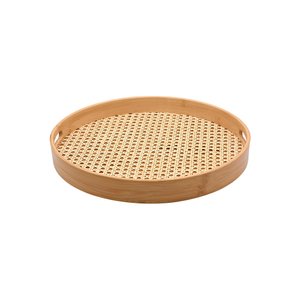 Bandeja de Bambu e Palha Redonda 35 Cm - Oikos