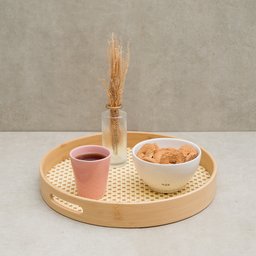 Bandeja de Bambu e Palha Redonda 35 Cm - Oikos - 2