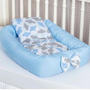 Kit Ninho Redutor Berço Baby Menino Nuvem Azul Claro 4 Peças