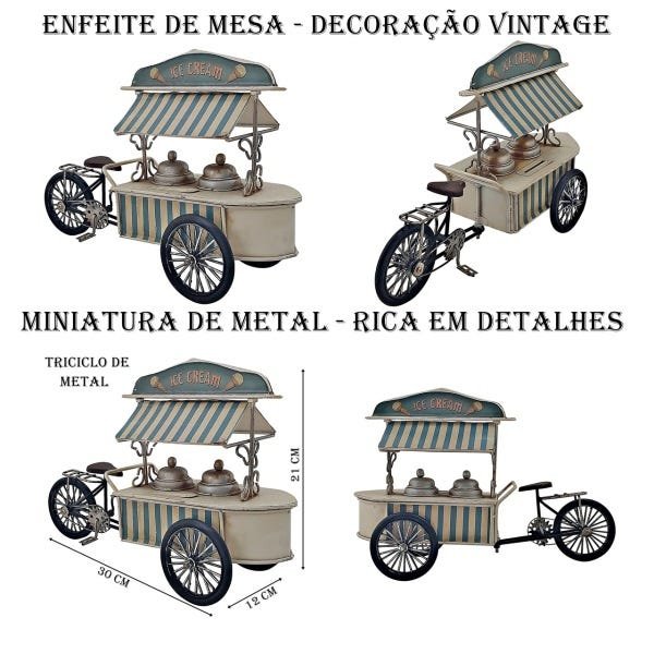 Miniatura Bicicleta Antiga Metal Veículos Miniatura Triciclo - 6