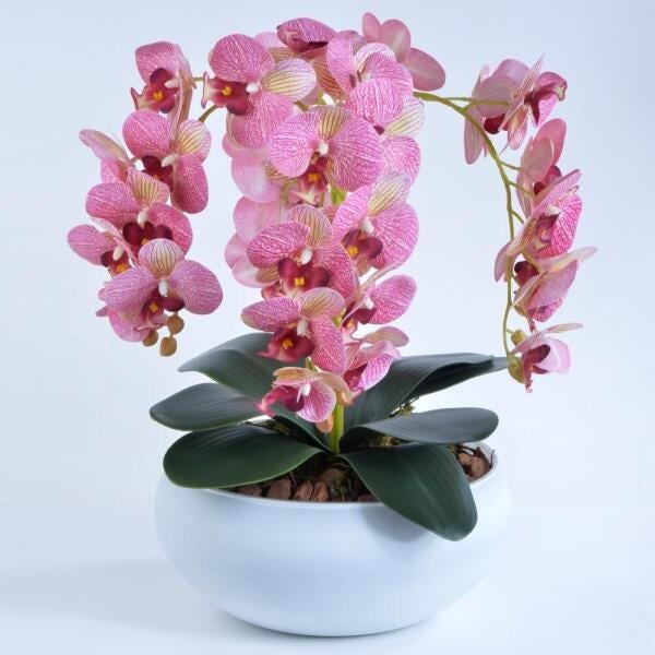 Arranjo de Orquídeas Artificiais Rosa em Vaso Branco Fosco - 3