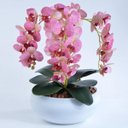 Ver imagem 3 de Arranjo de Orquídeas Artificiais Rosa em Vaso Branco Fosco