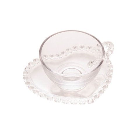 Xícara P/Café Com Pires Cristal Coração Transparente 80ml Lyor