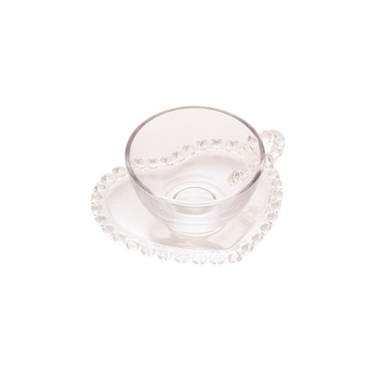 Xícara P/Café Com Pires Cristal Coração Transparente 80ml Lyor