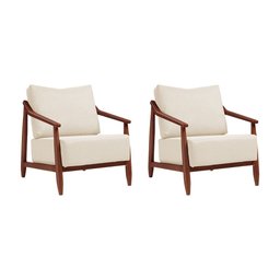 Kit 2 Poltronas Decorativas Vita Estofada Linho Off White - Imbuia - 1