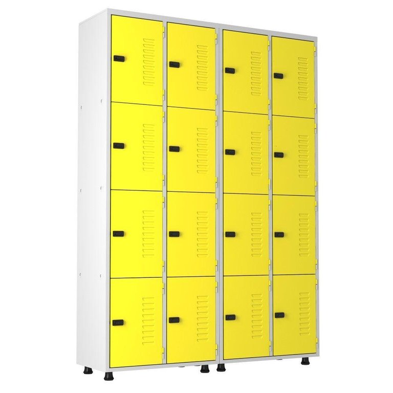 Armário Roupeiro Aço 16 Portas Academia Guarda Volume Trinco Amarelo Armário Roupeiro Aço 16 Portas Academia Guarda Volume Trinco Amarelo