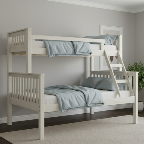 Beliche com Cama de Casal 100% Madeira Maciça Branco