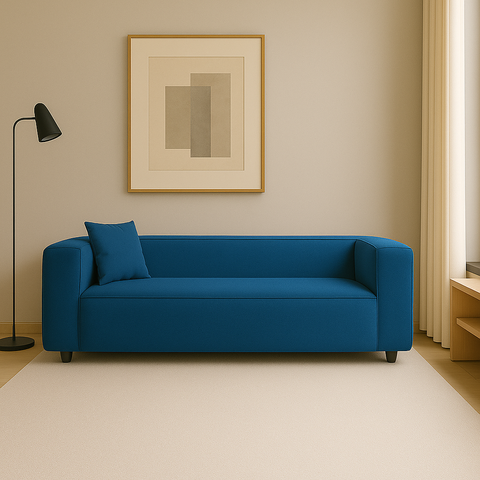 Sofá 3 Lugares 180cm Orgânico Luxo Recepção Cecília Linho Azul Royal - Incasa Decor