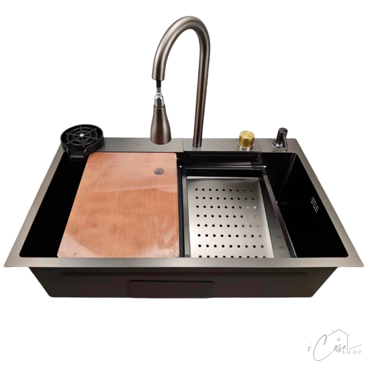 Cuba Gourmet Retangular com Acessórios e Torneira em Aço Inox Grafite 75x46x22cm - 6